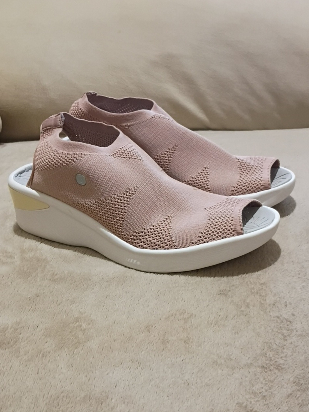 new Condition Bzees Knit Slip-On Wedge Sandals in Blush Pink